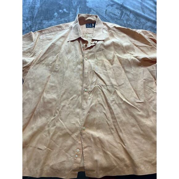 Jos‎ A Banks Stay Cool Button Down Orange Casual Dress Shirt Men Size XL Linen - Picture 1 of 4